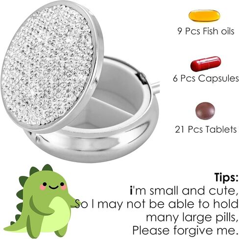 2PCS Small Pill Box Rhinestones Bling Travel Pill Case, Mini Medicine Organizer Box Pocket Pharmacy Portable Daily Pill Box for Purse Medicine Vitamin Earplug Fish Oil Pill Container(Silver) in Saudi Arabia