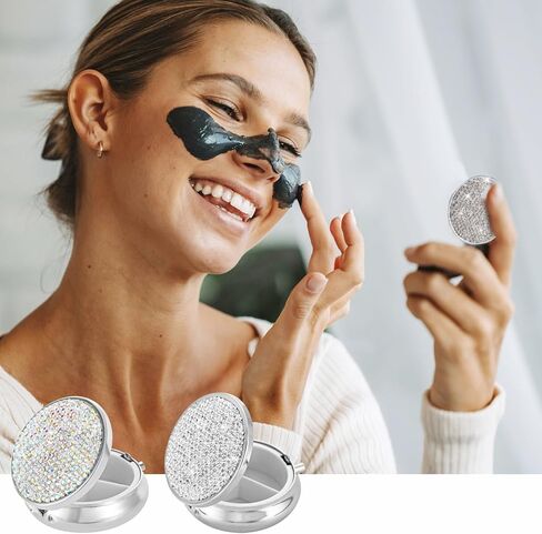 2PCS Small Pill Box Rhinestones Bling Travel Pill Case, Mini Medicine Organizer Box Pocket Pharmacy Portable Daily Pill Box for Purse Medicine Vitamin Earplug Fish Oil Pill Container(Silver) in Saudi Arabia