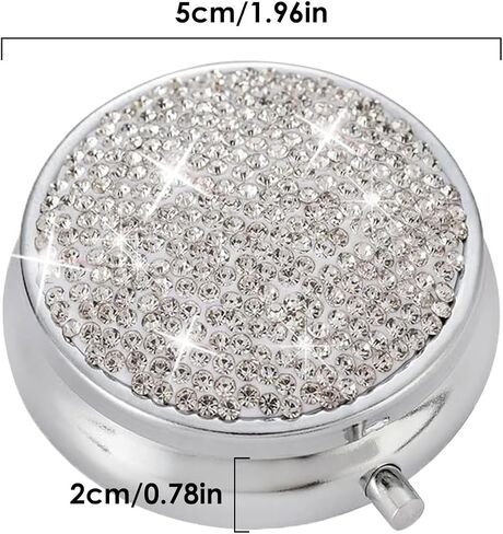 2PCS Small Pill Box Rhinestones Bling Travel Pill Case, Mini Medicine Organizer Box Pocket Pharmacy Portable Daily Pill Box for Purse Medicine Vitamin Earplug Fish Oil Pill Container(Silver) in Saudi Arabia