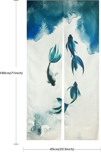 LIGICKY الحبر الصيني نمط طويل اليابانية نورين ستارة المدخل الكتان كوي الأسماك المطبوعة الآسيوية نافذة العلاج شنقا نسيج الباب للمطبخ السوشي الديكور المنزلي 33.5 "العرض × 70.9" طويلة in Kuwait