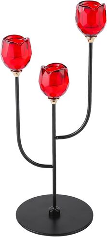 Enjinkail Black Candlestick Holders-3 Arms Candelabra, Candle Holders for Candlesticks with Rose Cup, Taper Candle Sticks Holder Decor for Wedding, Dining, Party,Fits 3/4 inch Thick Candle in Kuwait