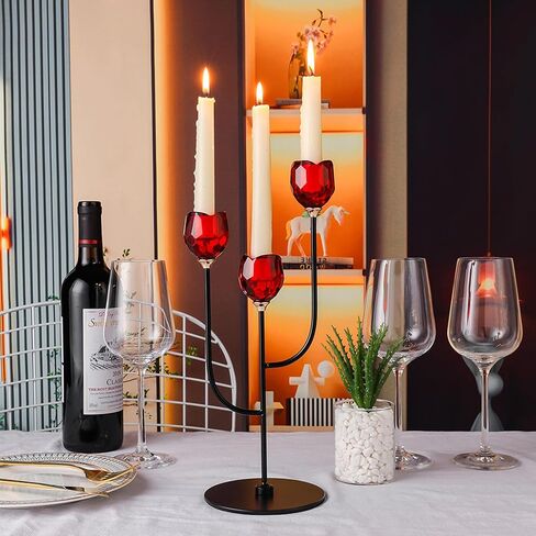 Enjinkail Black Candlestick Holders-3 Arms Candelabra, Candle Holders for Candlesticks with Rose Cup, Taper Candle Sticks Holder Decor for Wedding, Dining, Party,Fits 3/4 inch Thick Candle in Kuwait