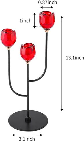 Enjinkail Black Candlestick Holders-3 Arms Candelabra, Candle Holders for Candlesticks with Rose Cup, Taper Candle Sticks Holder Decor for Wedding, Dining, Party,Fits 3/4 inch Thick Candle in Kuwait