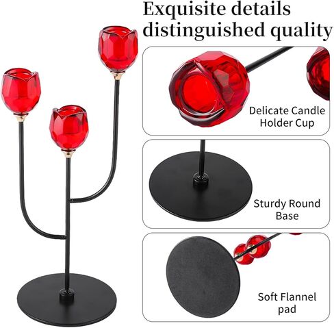 Enjinkail Black Candlestick Holders-3 Arms Candelabra, Candle Holders for Candlesticks with Rose Cup, Taper Candle Sticks Holder Decor for Wedding, Dining, Party,Fits 3/4 inch Thick Candle in Kuwait
