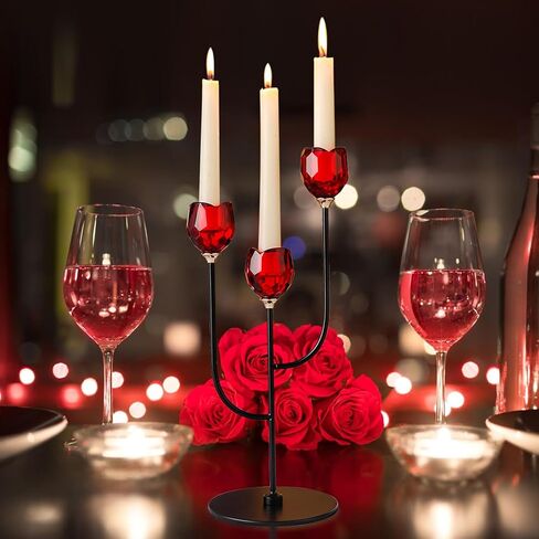 Enjinkail Black Candlestick Holders-3 Arms Candelabra, Candle Holders for Candlesticks with Rose Cup, Taper Candle Sticks Holder Decor for Wedding, Dining, Party,Fits 3/4 inch Thick Candle in Kuwait