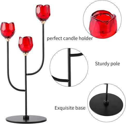 Enjinkail Black Candlestick Holders-3 Arms Candelabra, Candle Holders for Candlesticks with Rose Cup, Taper Candle Sticks Holder Decor for Wedding, Dining, Party,Fits 3/4 inch Thick Candle in Kuwait