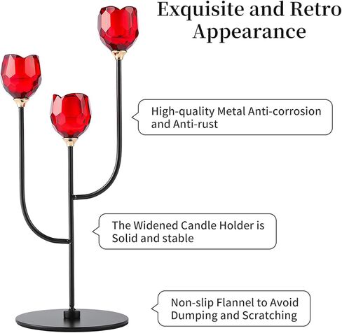 Enjinkail Black Candlestick Holders-3 Arms Candelabra, Candle Holders for Candlesticks with Rose Cup, Taper Candle Sticks Holder Decor for Wedding, Dining, Party,Fits 3/4 inch Thick Candle in Kuwait