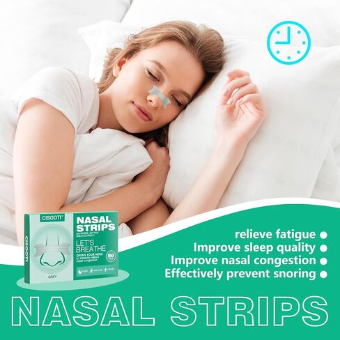 Nasal Strips To Stop Snoring,60 Strips Breathe Right Strips Extra Strength,Improve Nose Ventilation, Can Be Used In Bedroom, Gym, Outdoor Running To Improve Nose Ventilation，Gray Color. in Saudi Arabia
