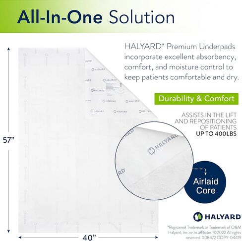 HALYARD* وسادات داخلية ممتازة للاستعمال مرة واحدة، مقاس 40 بوصة × 57 بوصة، 30 وسادة Chux - وسادات سرير ماصة لسلس البول للبالغين مع قلب مبطن للهواء للتحكم في الرطوبة والرائحة - منتجات ممتازة لسلس البول - أبيض in Saudi Arabia
