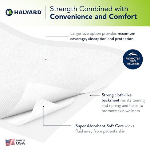 HALYARD* وسادات داخلية ممتازة للاستعمال مرة واحدة، مقاس 40 بوصة × 57 بوصة، 30 وسادة Chux - وسادات سرير ماصة لسلس البول للبالغين مع قلب مبطن للهواء للتحكم في الرطوبة والرائحة - منتجات ممتازة لسلس البول - أبيض in Saudi Arabia