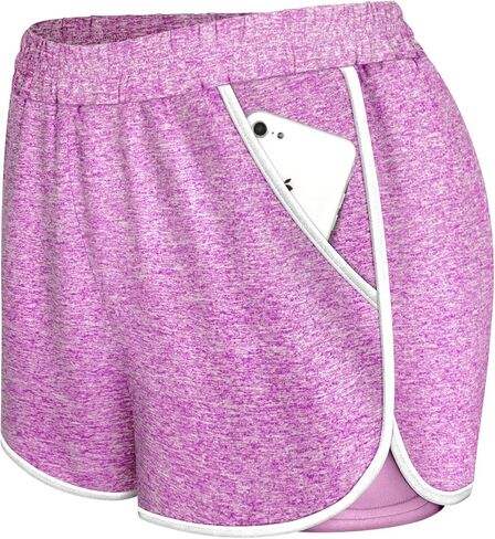 Koscacy شورت رياضي للسيدات، شورت يوغا مع جيوب جانبية للفتيات، صيفي أنيق جذاب للشاطئ يوميًا، ملابس رياضية رائعة للصيف، أرجواني L in Kuwait