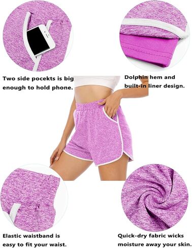 Koscacy شورت رياضي للسيدات، شورت يوغا مع جيوب جانبية للفتيات، صيفي أنيق جذاب للشاطئ يوميًا، ملابس رياضية رائعة للصيف، أرجواني L in Kuwait