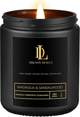 شموع معطرة من ماغنوليا وخشب الصندل للمنزل، هدية شموع للرجال، شموع برائحة الصويا، جرة سوداء in Saudi Arabia