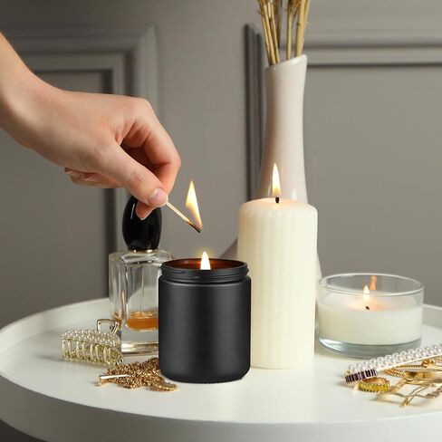 شموع معطرة من ماغنوليا وخشب الصندل للمنزل، هدية شموع للرجال، شموع برائحة الصويا، جرة سوداء in Saudi Arabia