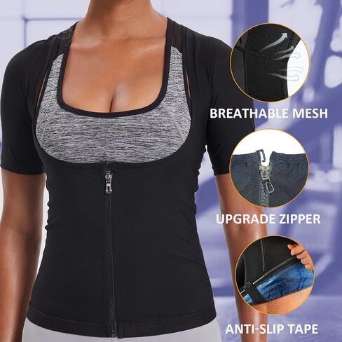 Sauna Suit Shirt for Women Weight Loss Sweat Siuts Waist Trainer Vest Workout Compression Tank Top Zipper in Saudi Arabia