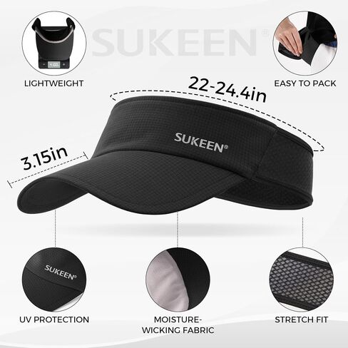 Sukeen Sports Sun Visor Men Women Lightweight Packable Long Brim Stretchy Visor Hat for Running, Tennis, Golf, Daily Wear in Saudi Arabia