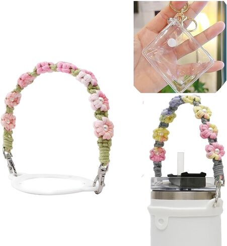 Water Bottle Handle, Cup Holder with Strap, Waterbottle Sling Strap with Handmade Flower Bohemian in Saudi Arabia