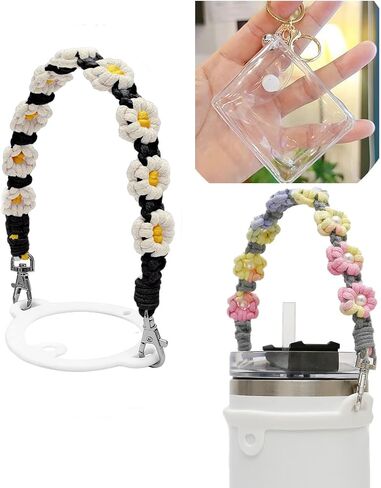 Water Bottle Handle, Cup Holder with Strap, Waterbottle Sling Strap with Handmade Flower Bohemian in Saudi Arabia