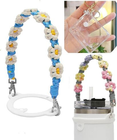Water Bottle Handle, Cup Holder with Strap, Waterbottle Sling Strap with Handmade Flower Bohemian in Saudi Arabia