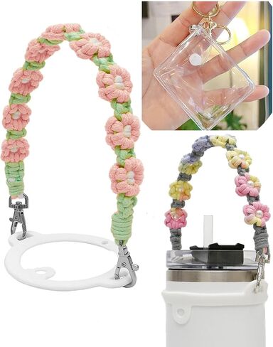 Water Bottle Handle, Cup Holder with Strap, Waterbottle Sling Strap with Handmade Flower Bohemian in Saudi Arabia