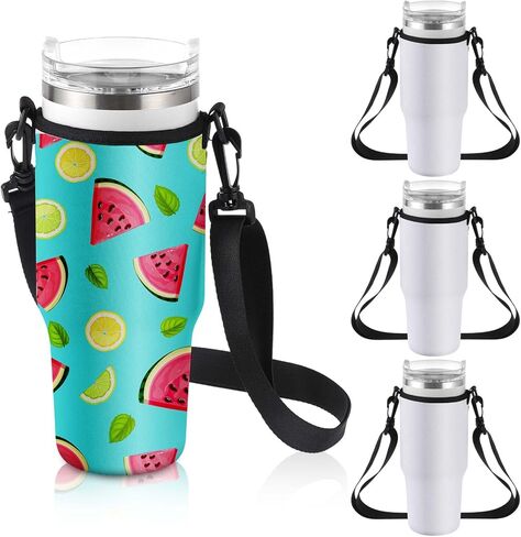 3 Pcs Sublimation Water Bottle Carrier Compatible with Stanley Cup Adjustable Water Bottle Bag with Strap Water Bottle Holders for 40 oz Tumbler with Handle, White in Kuwait