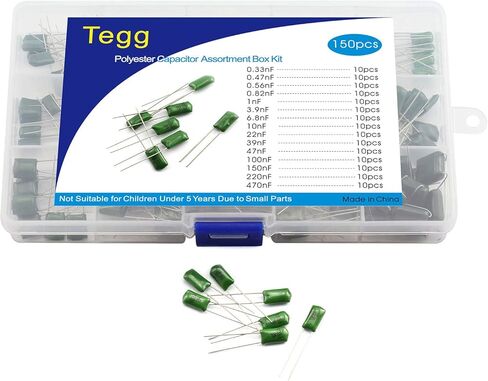 Tegg 150 قطعة من مكثفات فيلم البوليستر مجموعة متنوعة 0.33nf-470nf 15 قيم مكونات إلكترونية شائعة الاستخدام يمكنك صنعها بنفسك in Kuwait