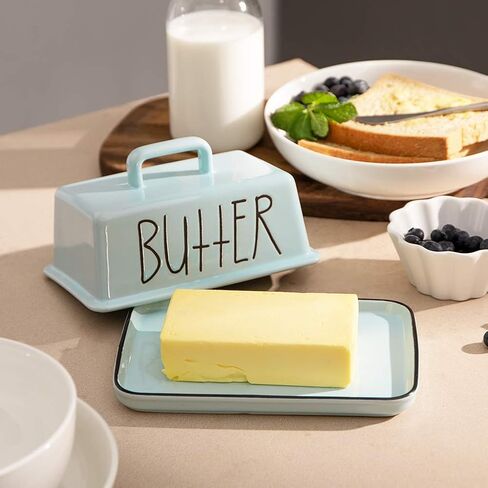 Sweejar Ceramic Butter Dish with Handle Lid, 7.3 Inch Porcelain Large Butter Keeper with Cover, Perfect for East/West Butter (Orange) in Kuwait