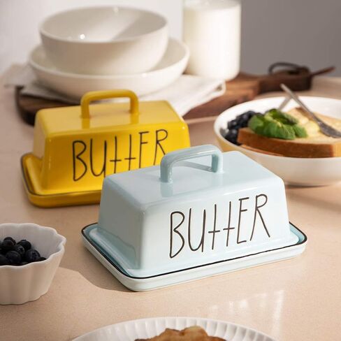 Sweejar Ceramic Butter Dish with Handle Lid, 7.3 Inch Porcelain Large Butter Keeper with Cover, Perfect for East/West Butter (Orange) in Kuwait