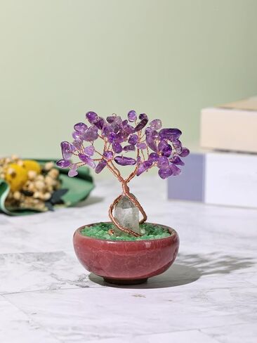 jovivi 7 شقرا شفاء شجرة الكريستال الطبيعية الريكي الأحجار الكريمة شجرة الحياة الأسلاك النحاسية واضحة الكوارتز قاعدة كريمية فنغ شوي زخرفة شجرة المال للمنزل مكتب مكتب ديكور الكريستال in Kuwait