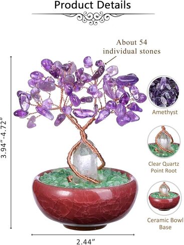jovivi 7 شقرا شفاء شجرة الكريستال الطبيعية الريكي الأحجار الكريمة شجرة الحياة الأسلاك النحاسية واضحة الكوارتز قاعدة كريمية فنغ شوي زخرفة شجرة المال للمنزل مكتب مكتب ديكور الكريستال in Kuwait