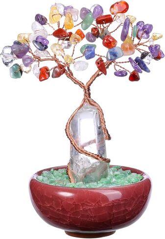 Jovivi 7 Chakra Healing Crystal Tree Natural Reiki Gemstone Tree Life Copper Wire Clear Quartz Crematic Base Feng Shui Money Tree Ornament for Home Office Desk Crystal Decor in Saudi Arabia