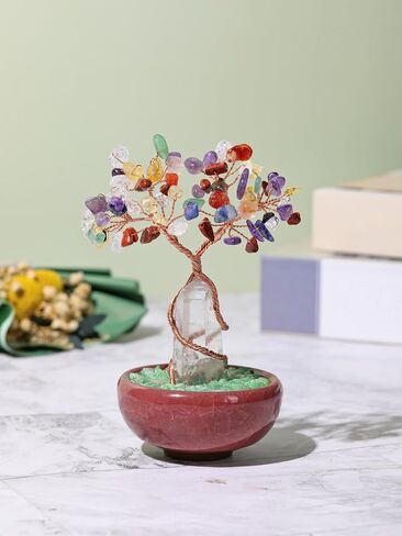 Jovivi 7 Chakra Healing Crystal Tree Natural Reiki Gemstone Tree Life Copper Wire Clear Quartz Crematic Base Feng Shui Money Tree Ornament for Home Office Desk Crystal Decor in Saudi Arabia