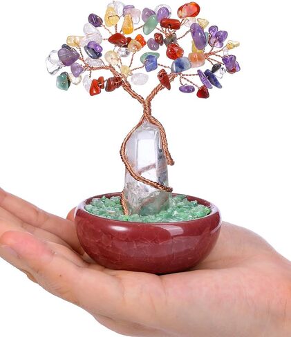 Jovivi 7 Chakra Healing Crystal Tree Natural Reiki Gemstone Tree Life Copper Wire Clear Quartz Crematic Base Feng Shui Money Tree Ornament for Home Office Desk Crystal Decor in Saudi Arabia
