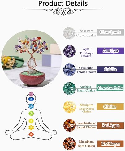 Jovivi 7 Chakra Healing Crystal Tree Natural Reiki Gemstone Tree Life Copper Wire Clear Quartz Crematic Base Feng Shui Money Tree Ornament for Home Office Desk Crystal Decor in Saudi Arabia
