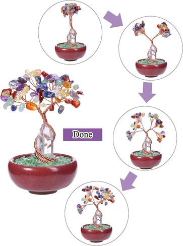 Jovivi 7 Chakra Healing Crystal Tree Natural Reiki Gemstone Tree Life Copper Wire Clear Quartz Crematic Base Feng Shui Money Tree Ornament for Home Office Desk Crystal Decor in Saudi Arabia