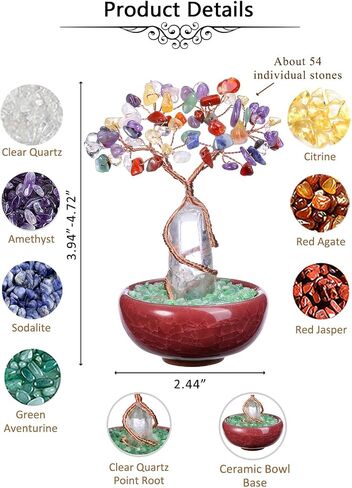 Jovivi 7 Chakra Healing Crystal Tree Natural Reiki Gemstone Tree Life Copper Wire Clear Quartz Crematic Base Feng Shui Money Tree Ornament for Home Office Desk Crystal Decor in Saudi Arabia