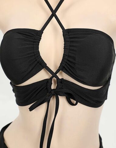 MEOWCOS Gothic Bat Pink Bikini Set Swimsuit Heart Buckle Halter Lace-up Top and Triangle Panty Bathing Suit Swimwear in Kuwait