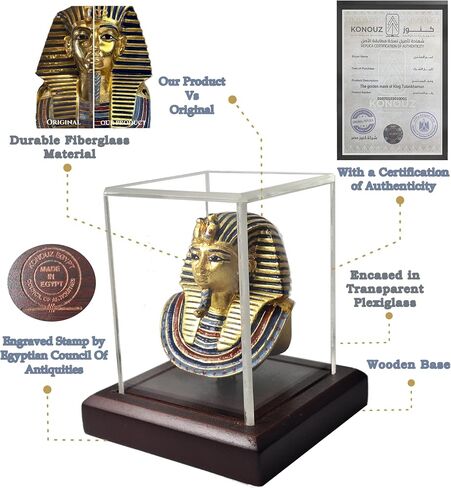 Size 6cm/2.3in, Certified Replica of Egyptian Pharaoh King TUT-ankhamun's Statue/Mask, Egyptian Statue Figurine Bust,a Handcrafeted Egyptian Home Decore Statue (Plexi Glass) in Saudi Arabia