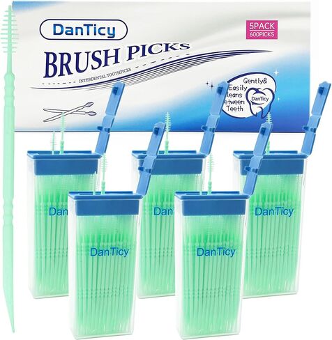 Brushpicks Interdental Toothpicks,Soft Bristle Dental Floss Picks Toothpicks,Helps Removes Plaque and Debris Between Your Teeth 600PCS (Pack of 5) Coconut in Saudi Arabia