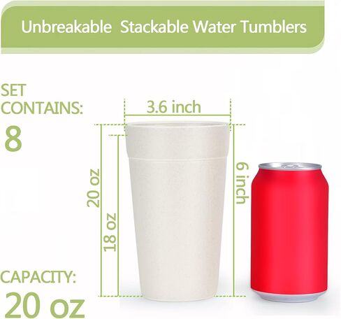 أكواب Homestockplus سعة 20 أونصة، أكواب شرب غير قابلة للكسر، آمنة للاستخدام في الميكروويف وغسالة الأطباق، خالية من مادة BPA، كوب صديق للبيئة وقابل لإعادة الاستخدام للعصائر والماء والنبيذ والكحول وما إلى ذلك. المشروبات 【مجموعة من 8】 in Saudi Arabia