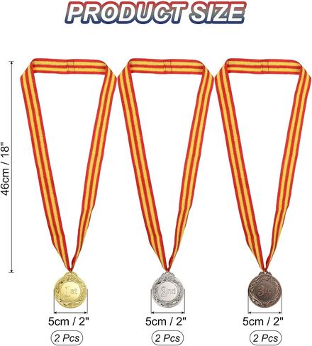 PATIKIL 2 Inch Gold Silver Bronze Award Metals, 6 Pieces Winner Award Medals 1st 2nd 3rd Prize with Neck Ribbon for Games Sports Competitions in Saudi Arabia