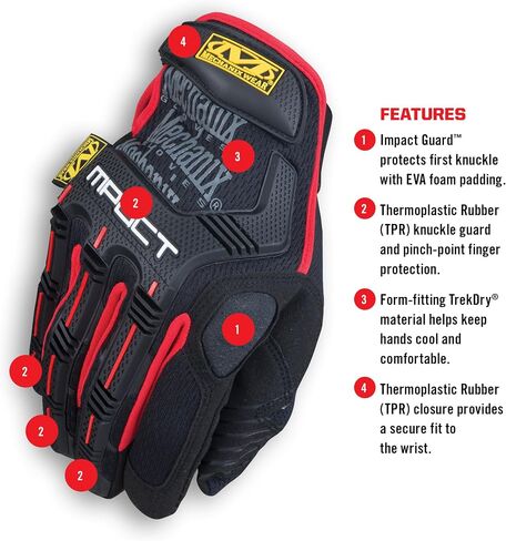 Mechanix Wear: قفازات عمل M-Pact ذات ملاءمة آمنة، وقفازات عمل مع حماية من الصدمات وامتصاص الاهتزاز، وقفازات أمان للرجال (أسود/رمادي، كبير) in Saudi Arabia