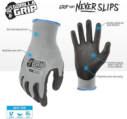 قفازات العمل ذات اللون الرمادي المقاومة للانزلاق لجميع الأغراض من Gorilla Grip in Kuwait