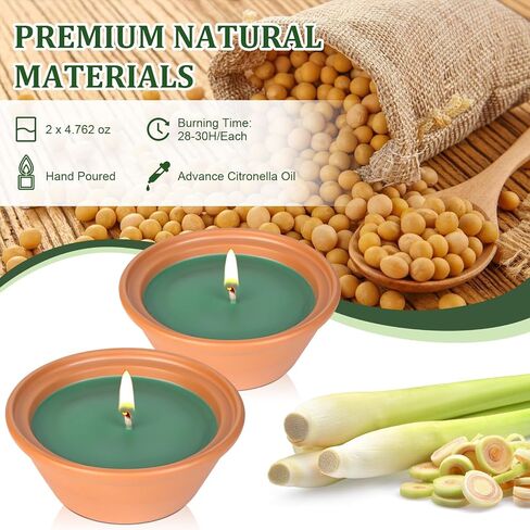 Citronella Candles Outdoor, 2Pack Citronella Candle for Patio Porch Home Garden Backyard Balcony Campsite BBQ Outdoors Indoors, Long Burning Time Natural Soy Wax Candles in Saudi Arabia