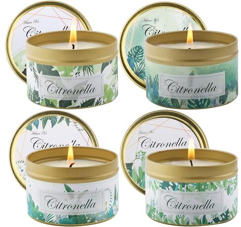 مجموعة شموع معطرة مكونة من 4 شموع السترونيلا في الهواء الطلق، مجموعة شموع السترونيلا من شمع الصويا طويلة الأمد، شموع كبيرة من القصدير مع زيت السترونيلا الطازج للتخييم والحديقة والفناء والشرفة والحفلات الداخلية in Saudi Arabia