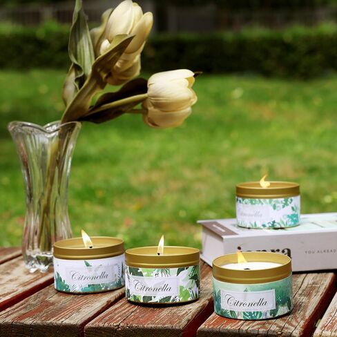 مجموعة شموع معطرة مكونة من 4 شموع السترونيلا في الهواء الطلق، مجموعة شموع السترونيلا من شمع الصويا طويلة الأمد، شموع كبيرة من القصدير مع زيت السترونيلا الطازج للتخييم والحديقة والفناء والشرفة والحفلات الداخلية in Saudi Arabia