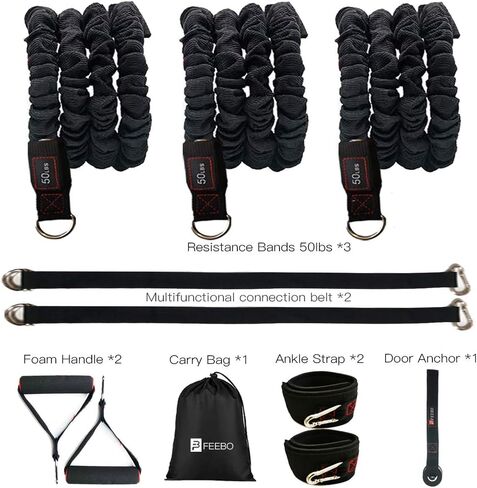 Resistance Bands Set(11 pcs), Workout Bands with Handles, Metal Carabiner, Door Anchor, Ankle Straps, Exercise Bands for Training, Muscle Training, Shape Body, Home Workouts Stackable up to 150 lbs in Saudi Arabia