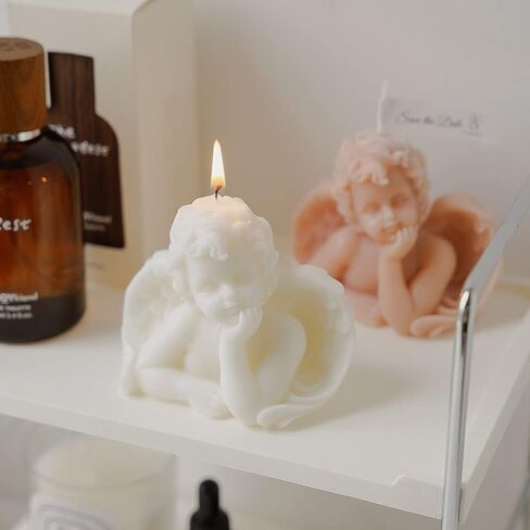 2 Pack Angel Candles Soy Scented Candles Hand Carved Aesthetic Candles for Home Decor Bathroom Bedroom Wedding Decor (Milk White) in Saudi Arabia