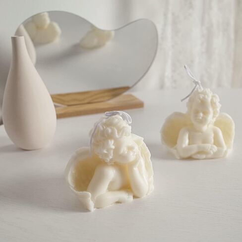 2 Pack Angel Candles Soy Scented Candles Hand Carved Aesthetic Candles for Home Decor Bathroom Bedroom Wedding Decor (Milk White) in Saudi Arabia