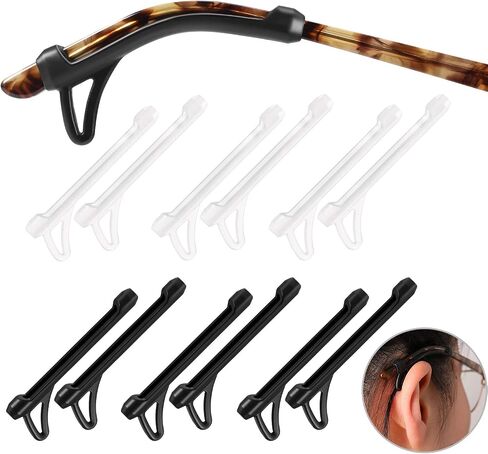 Eyeglasses Ear Grips Sleeve-Upgrade anti-slip eyewear retainer-Sleeve with Hook design-Soft and comfort Glasses Ear hooks 6Pairs (BLACK) in Saudi Arabia